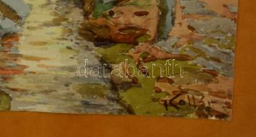 Kollár jelzéssel: Őszi patakpart, akvarell, papír, üvegezett fa keretben, 32×23 cm