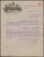 1922 Szeged, Pick Márk Szalámigyár, Zsiradék- és Termény-üzlet fejléces levélpapírjára írt üzleti levél