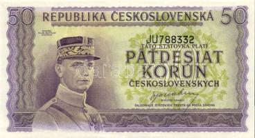Csehszlovákia 1945. 50K áthúzódó papírránccal T:I