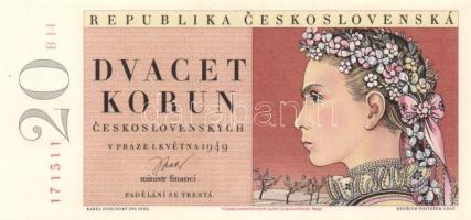 Csehszlovákia 1949. 20K fázercsík nélkül T:I