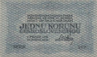 Csehszlovákia 1919. 1K (2x) 2klf színnyomat T:I