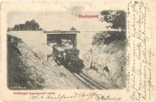 1899 Budapest XII. Svábhegyi fogaskerekű vasút gőzmozdonnyal. Divald (szakadás / tear)