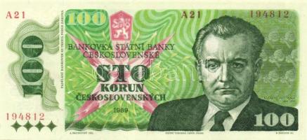 Csehszlovákia 1989. 100K (2x) egyiken a sorszám elcsúszva! T:I