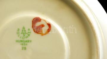 Hollóházi mokkás csésze és alj ( 6 db), matricás, jelzett, hibátlan