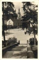 Marosvásárhely, Targu Mures; Petőfi tér, Vártorony lépcső, Giliga és Kutasi és Berekméri Sándor üzlete / square, staircase, shops