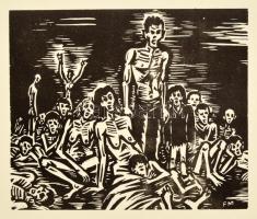 Frans Masereel (1889-1972): Nyomor. Fametszet, papír, jelzett a fametszeten, 11×13 cm