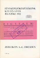 1932 Zeiss Ikon AG Dresden, "Fényképezőkészülékeink kivonatos jegyzéke" katalógus, 24p