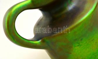 Zsolnay eozin mázas füles mécsestartó, hibátlan, jelzett, m: 10,5 cm