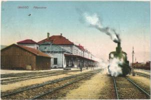 Brassó, Kronstadt, Brasov; vasútállomás gőzmozdonnyal / Bahnhof / railway station with locomotive  (Rb)