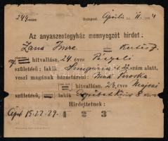 1894 Házasság-hirdetési bizonyítvány + 3 db hirdetmény