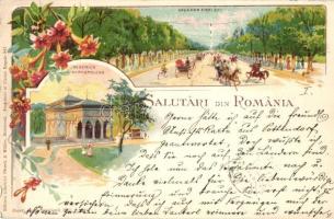 1898 Bucharest, Bucuresti; Soseaua Kiseleff, Biserica Stavreopoleos / promenade, church. Storck & Müller Art Nouveau, floral, litho