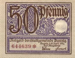 Danzig/Magisztrátus 1919. 50Pf vízjel cikkcakkvonal T:I