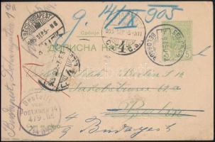1905 Díjjegyes levelezőlap Berlinbe, továbbküldve Budapestre / PS-card to Berlin, redirected to Budapest