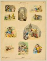 cca 1848-1898 Soldatenleben Münchener Bilderogen 9. Auflage, kézzel színezett illusztráció, paszpartuban, 42x32 cm