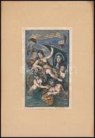 cca 1700-1800 Louvemont, François de (?-?): Francesco Solimena után: A tengeren, színezett rézmetszet, kartonra ragasztva, 13×8 cm