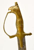 Indiai díszkard, maratott pengével,  plüss hüvely borítással, réz markolattal, h:86 cm (91 cm)