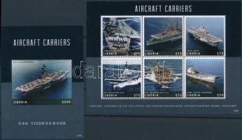 Aircraft carrier ships minisheet + block, Repülőgép szállító anyahajók kisív + blokk