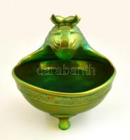 Zsolnay eozin mázas bikafejes ivócsanak, jelzett, hibátlan, m:12 cm, 12×13 cm