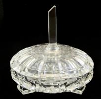 Üveg bonbonier tetővel, csiszolt, d: 13 cm m: 12 cm