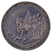 1896. "Jubileumi emlékérem" fém emlékérem. "MAGYARORSZÁG EZER ÉVES FENNÁLLÁSÁNAK EMLÉKÉRE / ISTEN ÁLDD MEG A MAGYART" (80mm) T:2- ph., szennyeződés, patina, karc