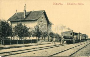 Zupanja, Zeljeznicka stanica / Vasútállomás, gőzmozdony. W. L. Bp. 3709. / railway station, locomotive (EK)