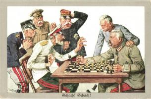 Schach! Schach! / Hindenburg and Conrad von Hötzendorf, WWI German propaganda. M. Munk Wien Nr. 1036 s: Theodor Zasche (small tear)