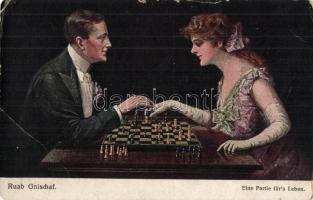 2 db RÉGI sakk motívumlap szerelmes párokkal / 2 pre-1945 chess motive postcards with love couples