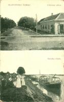 Slavonski Samac, Crkvena ulica, Slavska obala / Templom utca, R. Pollák üzlete, Száva folyó partja, gőzhajó. W. L. Bp. 3661-3644. R. Pollák saját kiadása / Church street, publisher's shop, Sava riverside, steamship (fa)