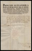 1822 Rudnay Sándor esztergomi érsek részben kézzel írott levele házasság engedélyezése ügyében, latin nyelven, Rudnay és Hanlik György érseki titkár aláírásaival