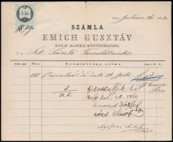1864 Emich Gusztáv könyvnyomdája számlája okmánybélyeggel, Lonovics József kalocsai püspök, Emich Gusztáv és Ágoston Antal a Szent László Társulat titkárának aláírásaival