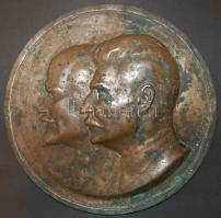 1949. Extrém nagyalakú réz kisplasztika "Sztálin, Lenin". Szign:Palkovics.