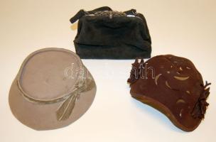 cca. 1950-60-as évek 2db női kalap + 1db női táska