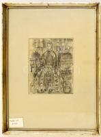 Mattioni Eszter (1902-1993): Ülő nő, vegyes technika, papír, jelzett, paszpartuban, üvegezett fa ker...