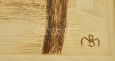 Bolza Marietta (1911-1996): Fák, rézkarc, papír, jelzett a dúcon, üvegezett fa keretben, 15,5×12 cm