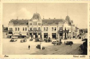 Léva, Levice; Városi szálló, üzletek, autóbusz, automobilok / hotel, automobiles, auotbus, shops