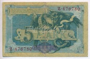 Német Birodalom 1904. 5M hat számjegyű sorszám T:III,III-
German Empire 1904. 5 Mark six digit seri...