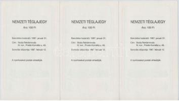 1987. 100Ft "Nemzeti Téglajegy - Téglajegy az új magyar Nemzeti Színház felépítéséhez" (7x...