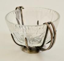 Art deco tál sérült üveg betéttel, 16x12x8,5 cm