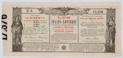 Ausztria / Bécs 1878. "Sorsjegy állam-sorsjátékra a közös hadsereg mozgósított tartalékosai s a...