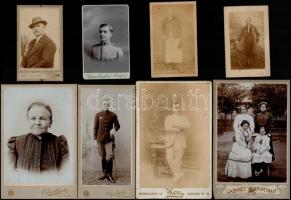 cca 1873-1910 Vegyes keményhátú fotó tétel, hölgyekről, katonákról, stb., budapesti műtermekből, 13 db, 10x6 és 11x20 cm közötti méretekben