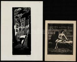 5 db ex libris és kisgrafika, köztük erotikus, egy kivételével jelzettek, 13x10,5 és 25x17,5 cm közti méretben