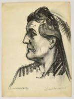 Szegedi Molnár Géza (1906-1970): Női portré. Szén, papír, jelzett, kis szakadással, 63x49 cm