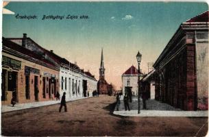 Érsekújvár, Nové Zamky; Batthyányi utca, Kosztelecz Ede üzlete, Singer Varrógép részvénytársaság / street, shops (EK)