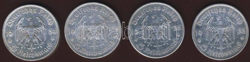 Német 3.Birodalom 1934-35. 5M Ag Garnisonskirche" (4x) T:2/3