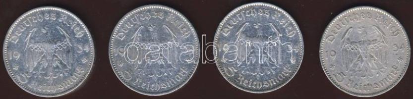 Német 3.Birodalom 1934. 5M Ag Garnisonskirche" (4x) T:2/3