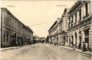 Szatmárnémeti, Satu Mare; Eötvös utca, Amerikai áruház, Reichmann Majer üzlete / street view with shops