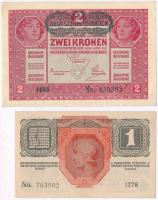 1916. 1K + 1917. 2K "Deutschösterreich" felülbélyegzéssel T:I-