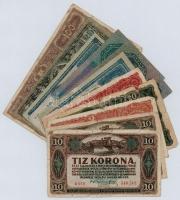 1915-1920. 12db-os vegyes korona bankjegy tétel T:III,III-,IV