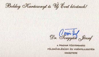 2000 Torgyán József földművelésügyi miniszter aláírása üdvözlőlapon