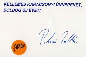 2000 Pokorni Zoltán Fidesz-es politikus aláírása üdvözlőlapon